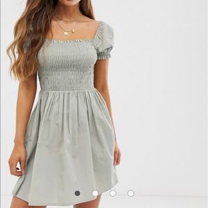 NWT ASOS Square Neck Sage Green Mini Smock Dress